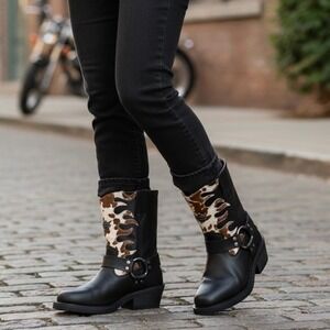 Harley-Davidson Women's Black Leather Western Cowgirl Moto Harness Boots 7M NWOB